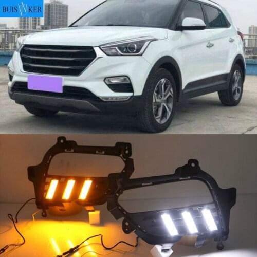 1Pair DRL LED Daytime Running Light Fog Lamp With Yellow Turn Signal Lamp For Hyundai Creta IX25 2017 2018 2019 2020