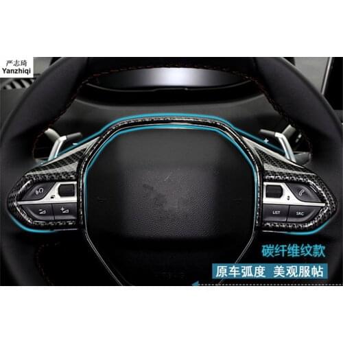 ABS Chrome/Carbon Fiber Steering wheel decoration frame Sequins Car Styling Accessories For Peugeot 3008 GT 2017 2018