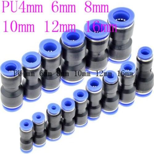 High quality PU 10mm 8mm 6mm 12mm 4mm 16mm OD Hose Tube One Touch Push Into Straight Gas Fittings Plastic Quick Connectors