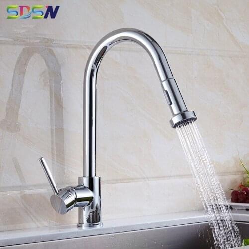 Pull Out Kitchen Faucet SDSN Chrome Kitchen Sink Faucets 304 Stainless Steel Pull Down Kitchen Faucet Polished Kitchen Mixer Tap