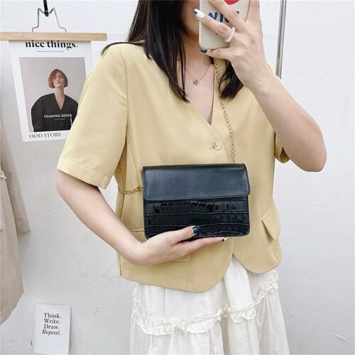 Crocodile Pattern Women Bag Fashion Chain Hasp Shoulder Messenger Bags Mini PU Leather Crossbody Handbag Small Square Pack