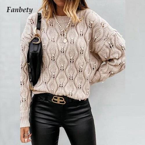 Casual Autumn Knitted Sweater Fashion Pearl Beaded Women Sweaters Jumper Winter Elegant O Neck Long Sleeve Tops Pullover Femme