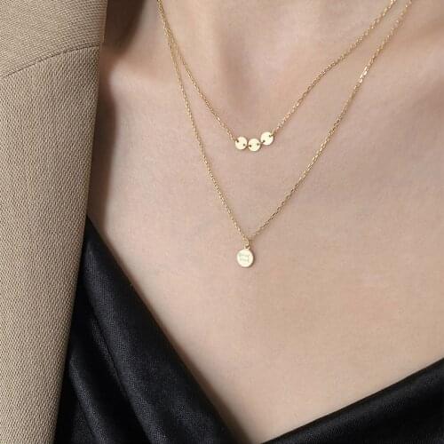 925 Sterling Silver Double Layer Round Disc Letter Clavicle Chain Necklace for Women Good Luck Charm Necklace Jewelry S-N700
