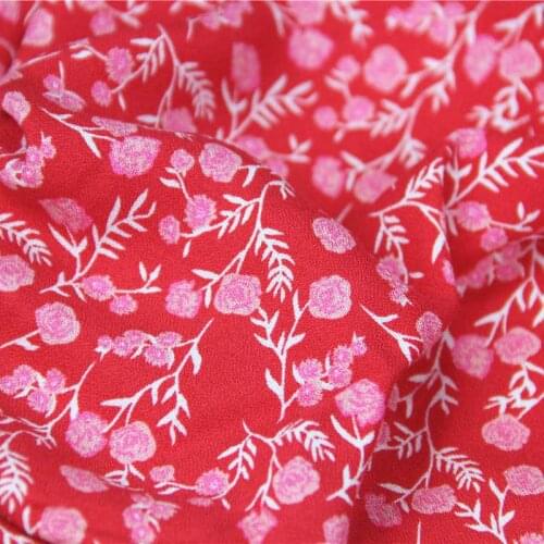 100% Rayon Tangled Pattern Japense Style Red Pink Flower Drape Fabrics Cool Soft Fine for DIY Summer Shirt Home Clothes Dress