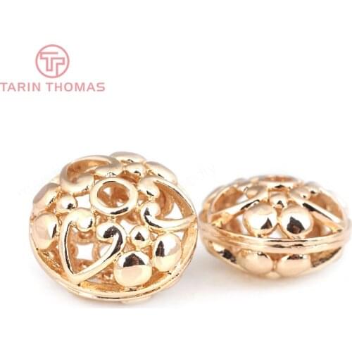 6PCS 10MM 14MM 12x19MM 24K Gold Color Plated Brass Hollow Beads Bracelet Beads High Quality Diy Jewelry Accessories