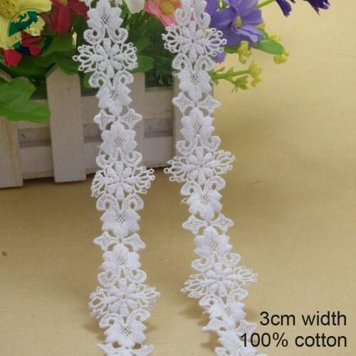 3cm white 100% cotton embroidery lace french lace ribbon fabric guipure diy trims warp knitting sewing Accessories#3739