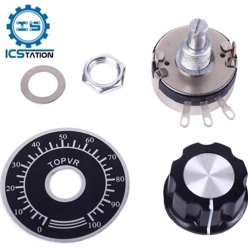 4Pcs 3Pin Single Turn Potentiometer 1K 10K 47K 100K Carbon Film Potentiometers with Knob Scale Piece Cap Audio Volume Control