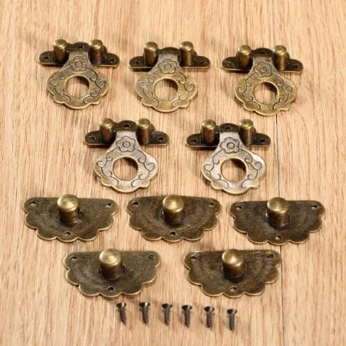 5Pc 40x36mm Metal Hasps Latch Antique Lock Wooden Jewelry Box Decorative Padlock With Screw Vintage Furniture Hardware