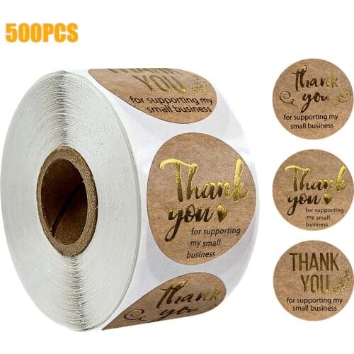 500pcs/roll Bronzing Kraft Paper Business Packaging Label Sticker Thank Letter Cake Gift Packaging Label Note Paper