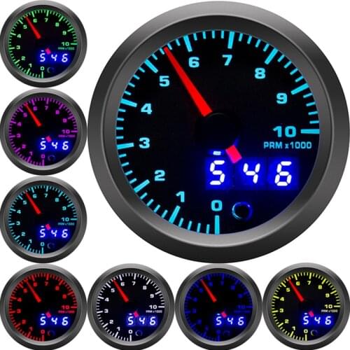 7 colors tachometer boat 2'' 52mm Universal Smoke Lens Auto rpm meter LED digital 0-10000 RPM Gauge inter Car tacometro