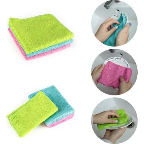 1PC Anti-grease Dish Cloth Bamboo Fiber Washing Towel Scouring Pad Kitchen Household Supplies Cleaning Rags Tools 4 Styles