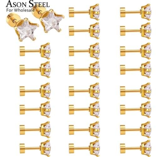 ASONSTEEL Unique White Star Stud Earring Gold Stainless Steel Earrings Women/Men Earrings Gift Jewelry