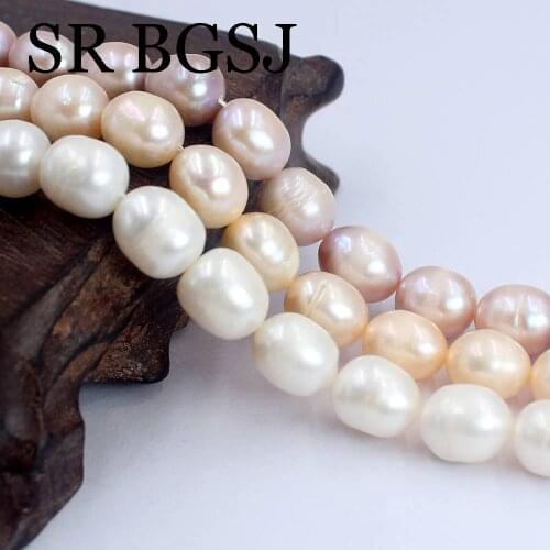 Free Shipping 10-11mm Olivary Rice Freeform Natural Freshwater Necklace DIY Pearl Beads Strand 14"