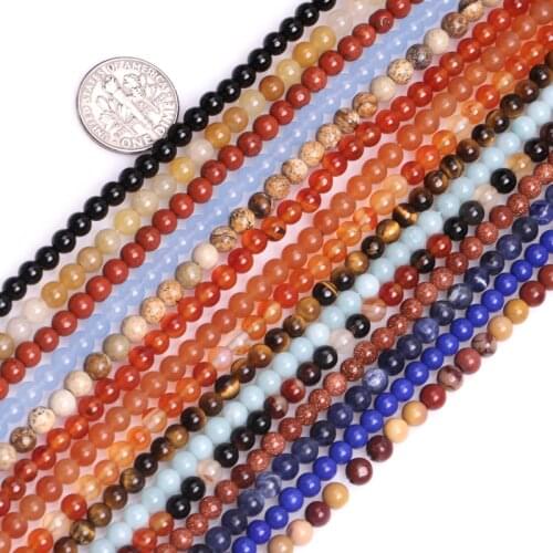 Gem-inside Natural Round 4mm Tiny Small Spacer Seed Stone Beads For Jewelry Making Strand 15inches DIY