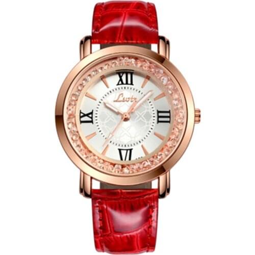 Hot Womens Watches Luxury Roman Numeral Fashion Dress Watches Woman Leather Quartz Rhinestone Ladies Wristwatch Montres Femme