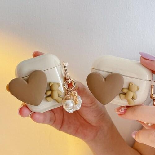 Ins love heart bear Case For Apple Airpods 1/2/3 Earphone Protective Case Cute Airpods Pro Cover with keychain Accessories