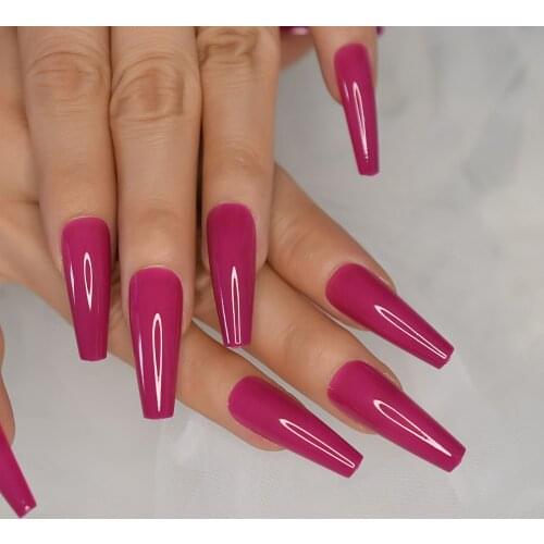 Extra Long Coffin Pure Red Color Gel Tips Decoration Wholesale Nails False Hand Dummy Stick On Nails Full Cover Nails IMABC