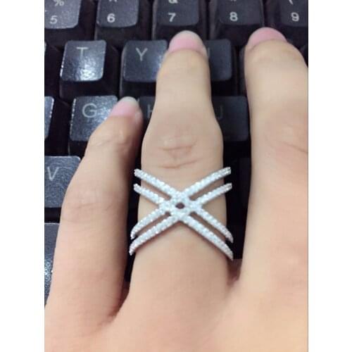 Top selling rhodium Real 925 sterling silver micro pave zircon cross X ring band ring for women