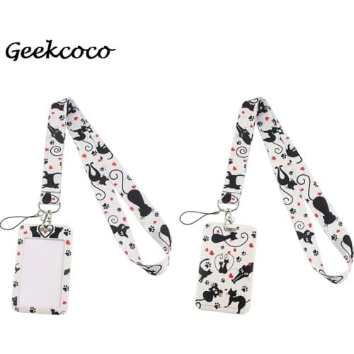 J1995 Cartoon Cat Lanyard Keychain key Badge ID Mobile Phone Rope Cute Gifts Lanyard With Card Holder