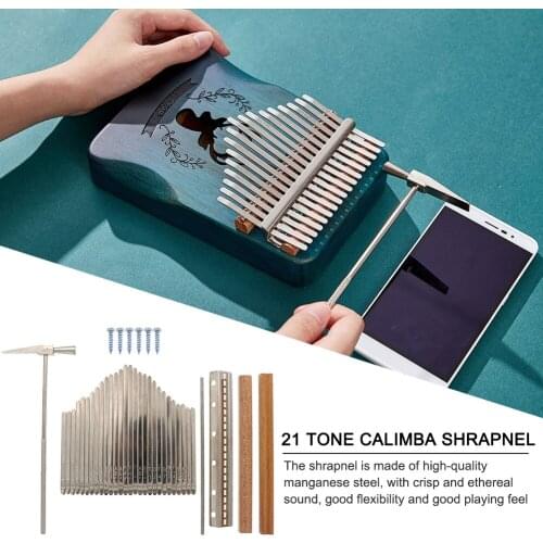 21-Key Kalimba DIY Thumb Piano Metal Shrapnel with Tuning Hammer Replacement Parts Durable Musical Instrument Accessories Tools