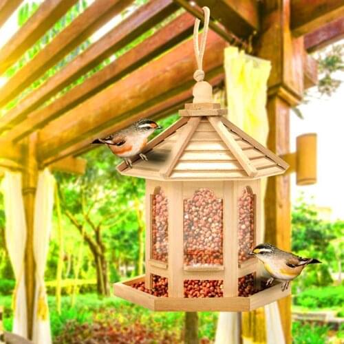 Classic Fashion Hanging Bird Feeder House Food Dispenser Container Outdoor Tool Accessories Natural Wood Color Handmade Perch
