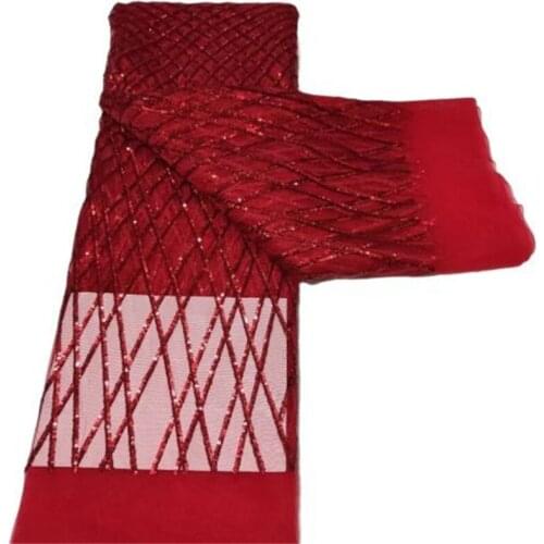 Red 2021 royal Latest Nigerian Sequin Embroidery Tulle Lace Fabric High Quality African French Lace Fabric For party dress