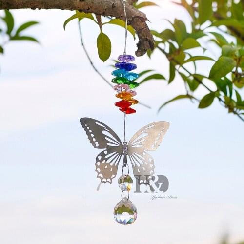 H&D 20mm Handmade Butterfly Crystal Ball Rainbow Maker Hanging Suncatcher with Octagon Bead Christmas Ornament Window Suncatcher