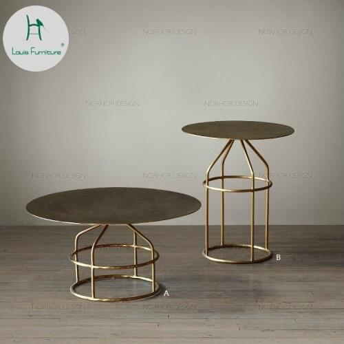 Louis Fashion North European Small Round Golden Tea Table Modern Creative Coffee Living Room