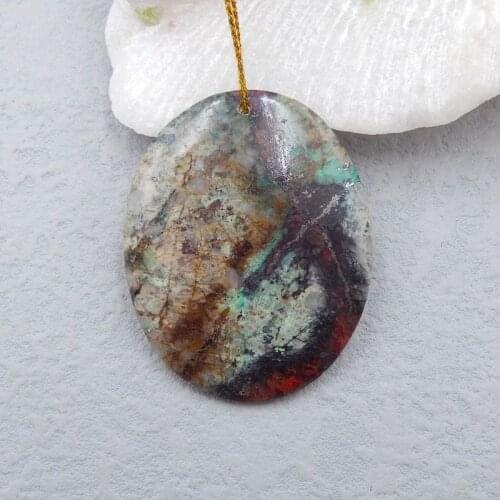 Natural Stone Chrysocolla Fashion Front Drilled Necklace Pendant Bead 49x39x5mm 18g