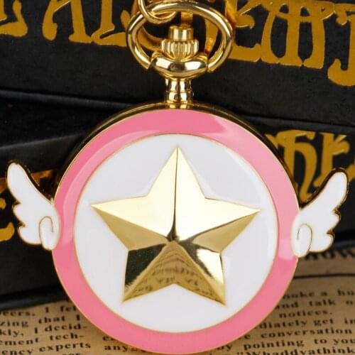 Steampunk Fashion Watch Quartz Pocket Watch Star Wings Fob watch necklace Chain for Fans Collection Gifts