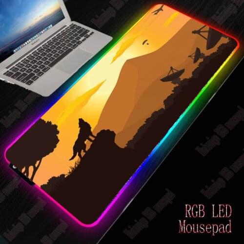 MRGBEST Sunset Montains Wolf RGB Large Gaming Mouse Pad Glowing Led Extended Mousepad Non-Slip Rubber Computer Keyboard Pad Mat