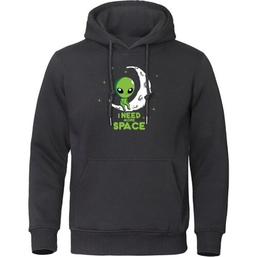 Lovely Moon Alien Letters Printed Mens Hoodie Streetwear Daily Casual Harajuku Hoodies Warm Pullover Men Autumn Sweatshirt Black