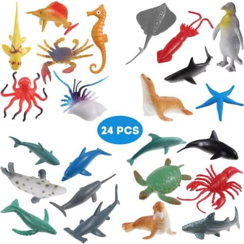24pcs Sea Animal Figure Set Realistic Animal Toys Mini Sea Animal Party Favors for Kids Toddlers (Mix Model)