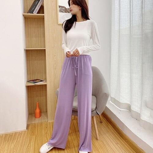 2021 New Womens Wide Leg Pants Modal Casual Elastic Loose Straight Casual Bell-bottom Pants Female Fashion Trousers Sweatpants