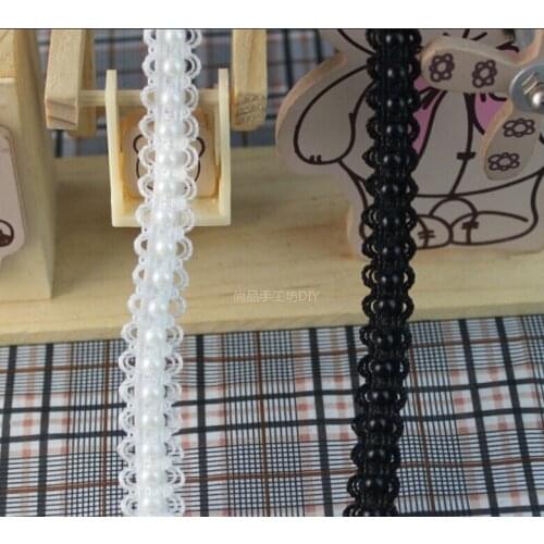 New White/ Black Small Beads Lace Trims White Lacework with Fake Pearl Decoration DIY 2yards/lot, 2/5inch Z968