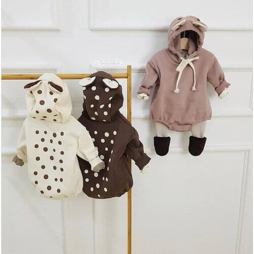 Autumn Winter Baby Girls Cute Deer Ears Hooded Jumpsuits Polka Dot Infant Baby Rompers Clothes Kids Girl Romper Clothes 0-3T