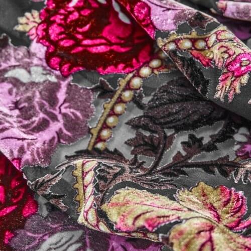 The Peony On Black Burnt-Out Velvet Fabric For Dress Telas Por Metro Tissus Au MÈTre Ткань Для Шитья Одежды Sewing Tecido Tulle