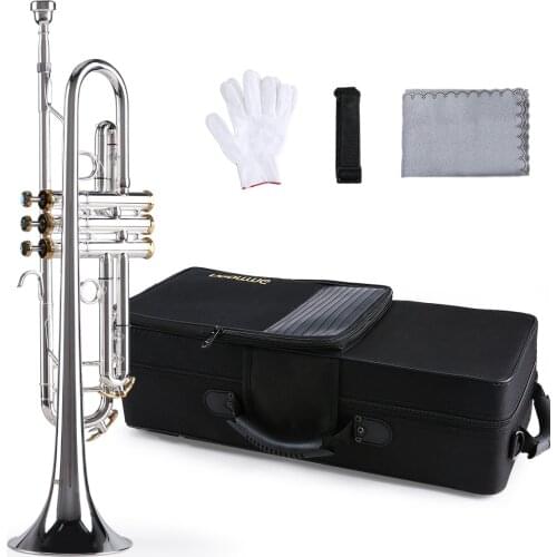 Ammoon Prefessional Bb Trumpet Brass Material Silver-Plated Surface Beautiful Shell Buttons Wind Instrument