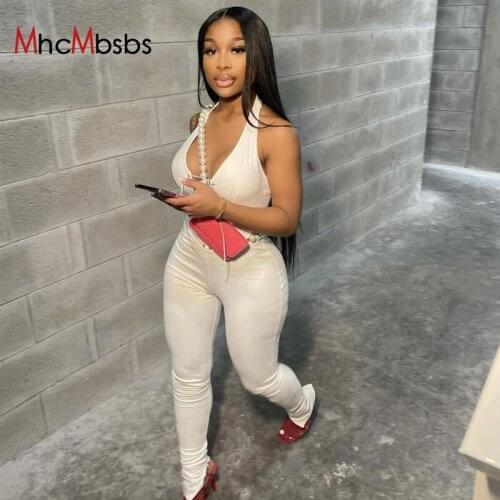 Sexy Blackless Halter Jumpsuit Women Skinny Bandage Rompers V-Neck Sleeveless Overalls Summer Party Birthday One Piece Outfits