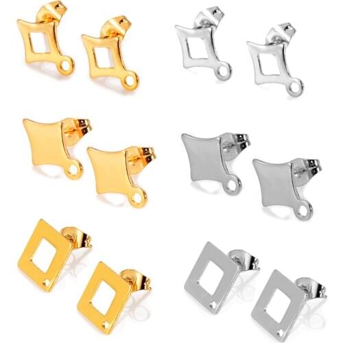 10pcs/lot Stainless Steel Gold Rhombic Diamond Stud Earring Ear Base for DIY Hand Made Earrings Jewelry Making Supplies