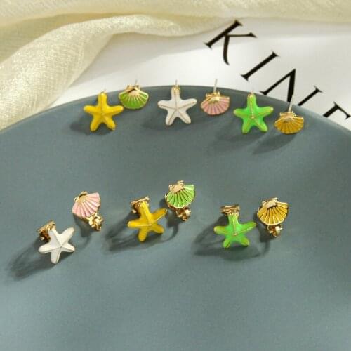New 2020 Cute Korean Multi-color Enamel Starfish Shell Earring Simple Design Fashion Earring Date Gift Jewelry Accessory
