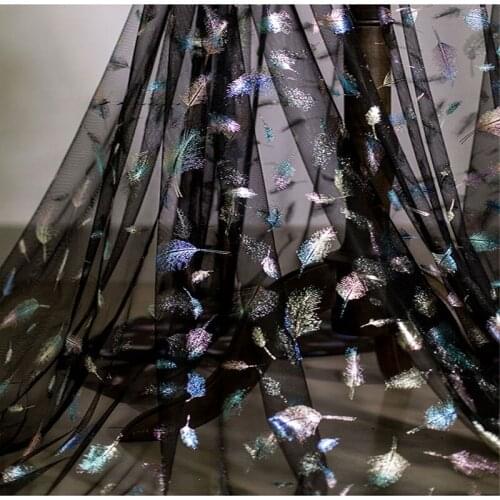 Mesh designer fabric handmade diy wedding dress creative magic color peacock printing feather gradient color fabric