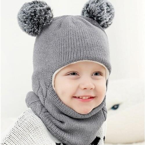 Baby Winter Warm Hats with Scarf Cute Knitted Rabbit Ear Beanie Newborn Infant Hooded Scarf Cap for Boys Girls Christmas Gifts