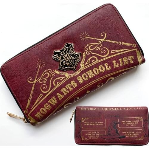 Cute Maroon School Metal Logo Women Long Wallet Zipper PU Wallets Fashion Purse Clutch Bag Handbag for Fans Cosplay Gift