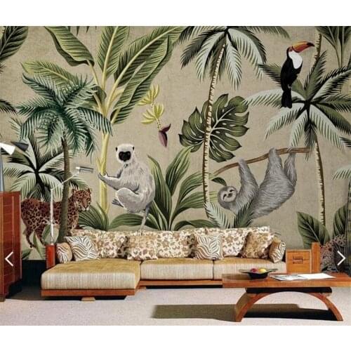 Milofi Southeast Asian Toucan Monkey Mural Wallpaper Living Room Hand-painted Wallpaper Custom 3d Mural Wallpaper