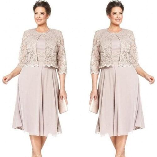Plus Size Mother of the Bride Dresses for Weddings 2021 Chiffon Short Wedding Party Dress with 3/4 Sleeves Lace Jacket vestido