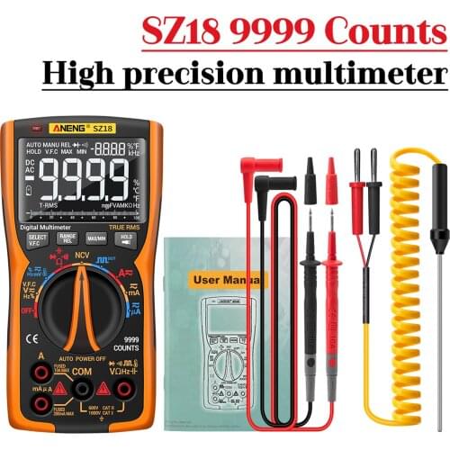 SZ18 Digital Multimeter 9999 Counts T-RMS LCD Tester AC/DC Voltage Current Capacitance Diode Continuity Duty Cycle Frequency