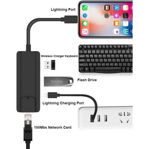 IOS 14 USB Hub Ethernet RJ45 LAN Network Converter Lightning to Ethernet RJ45 Wired Network Adapter for iPhone iPad OTG Adapter