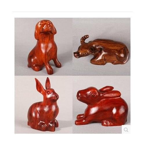 A Rosewood carving woodcarving cattle twelve zodiac rabbit dog office decoration Feng Shui lucky solid wood crafts