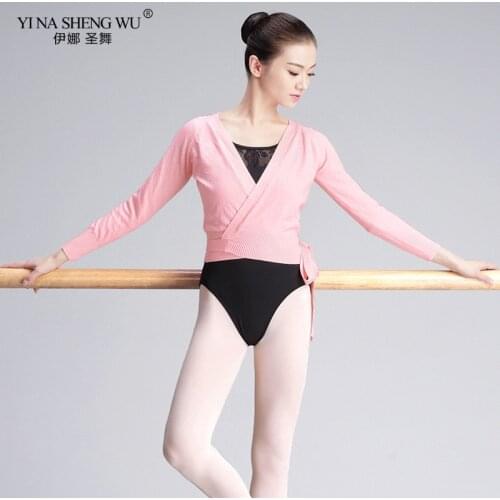 Women Autumn Winter Warm V Neck High Waist Slim Blouse Girls Ladies Long-Sleeve Strappy Dance Tops Ballet Wrap Sweater Coat